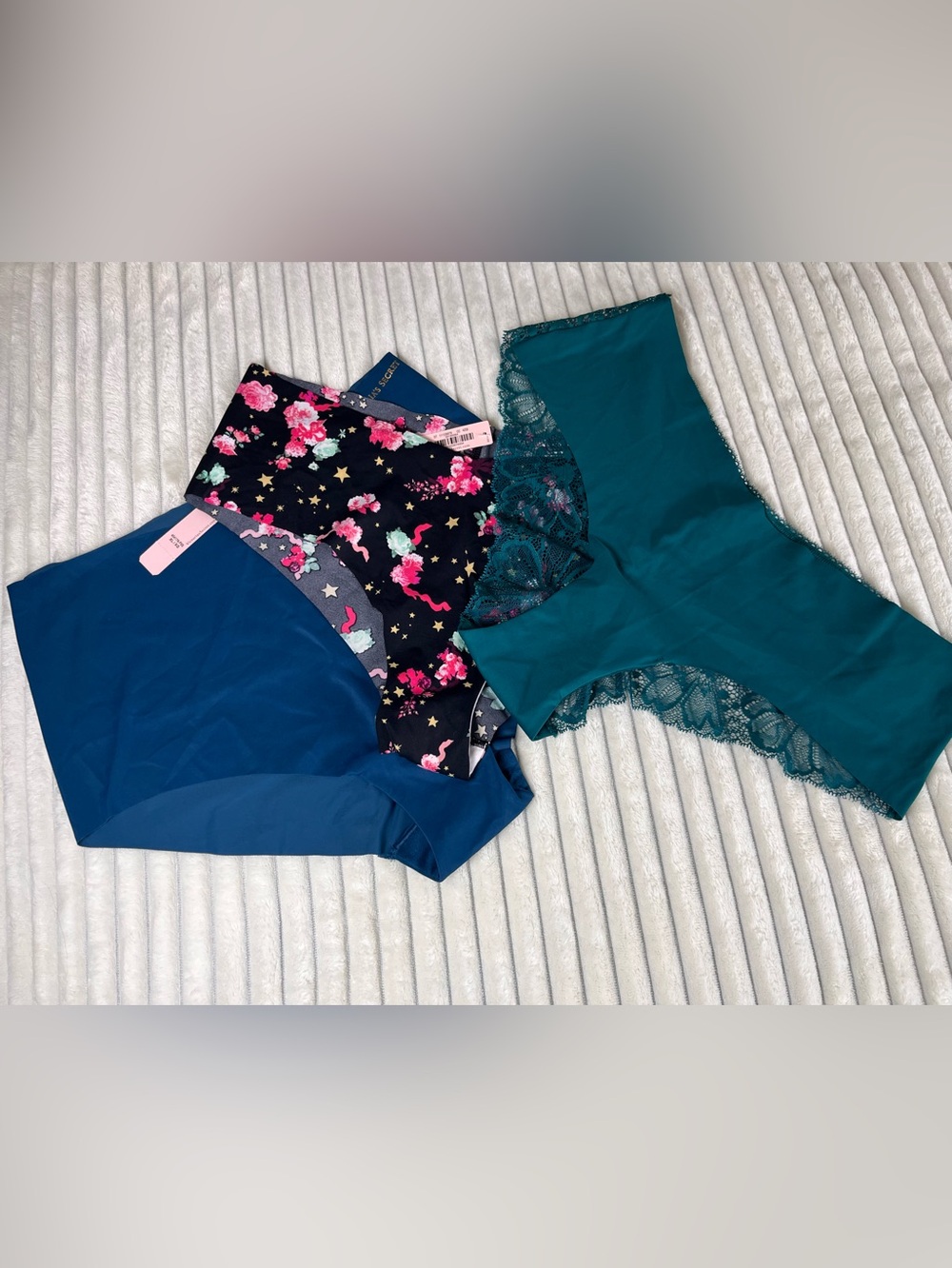 Victoria’s Secret Hipster Panty Set - Teal Lace, Navy & Floral Size XL NWT